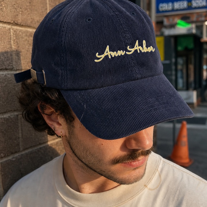 Photo ad — Ann Arbor corduroy cap close-up
